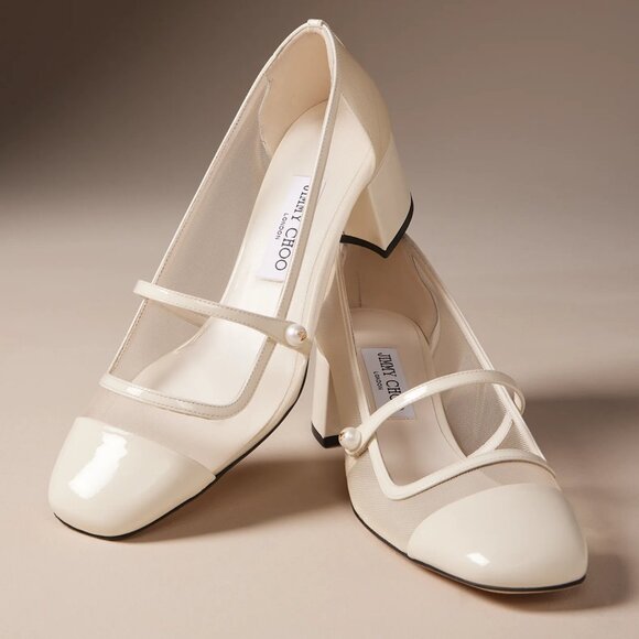 NIB$875 Jimmy Choo Elisa 45 Embellished Patent Leather Mesh Mary Jane Pumps 37 - Picture 3 of 16